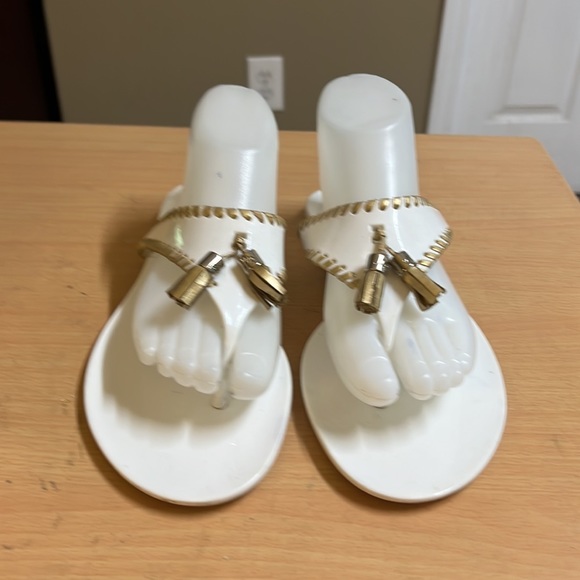 Jack Rogers white jelly flip-flop gold whip stitch 9 - Picture 13 of 15
